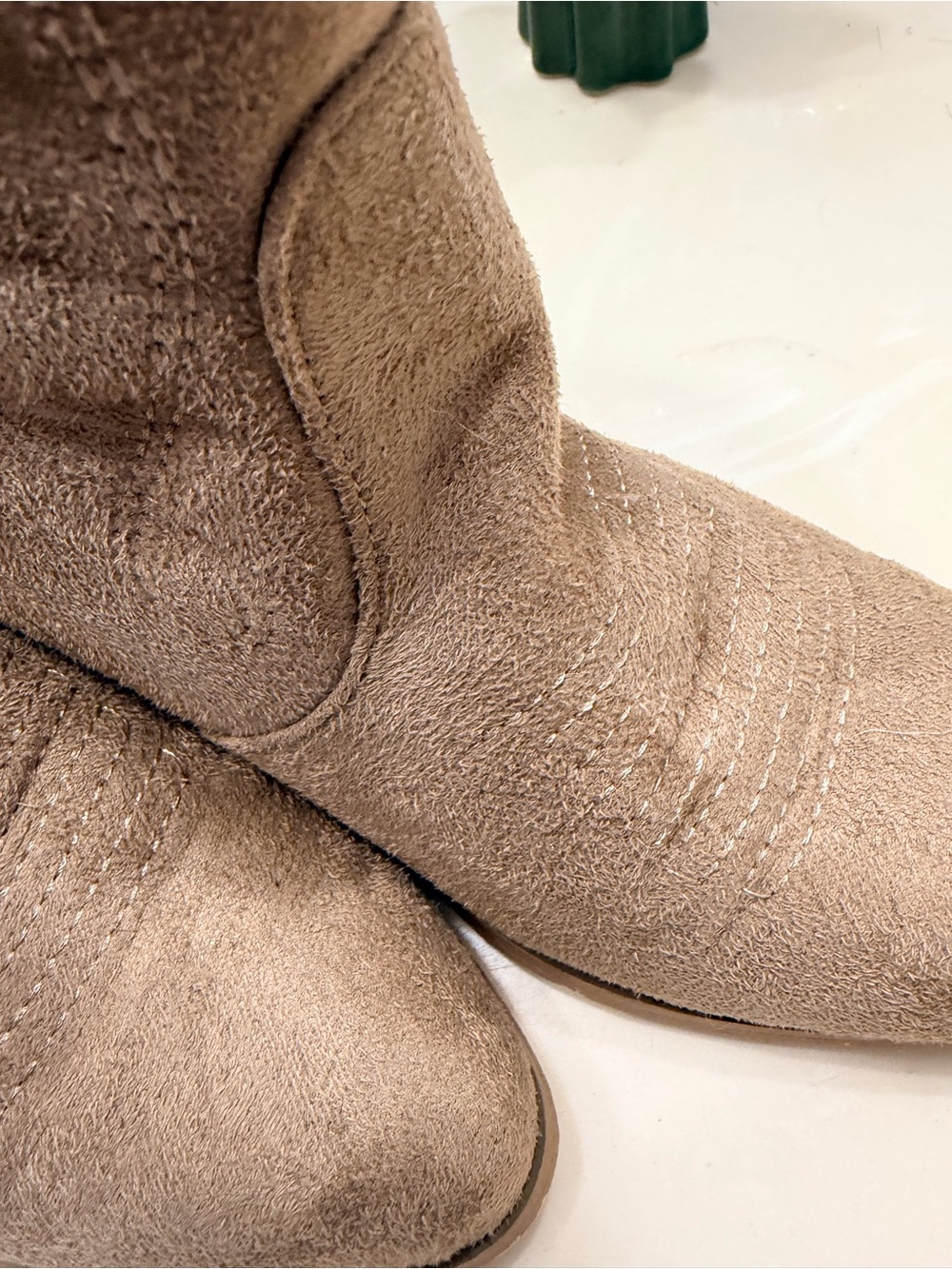 Women's Taupe Suede Western Booties - Casual Ankle Boots